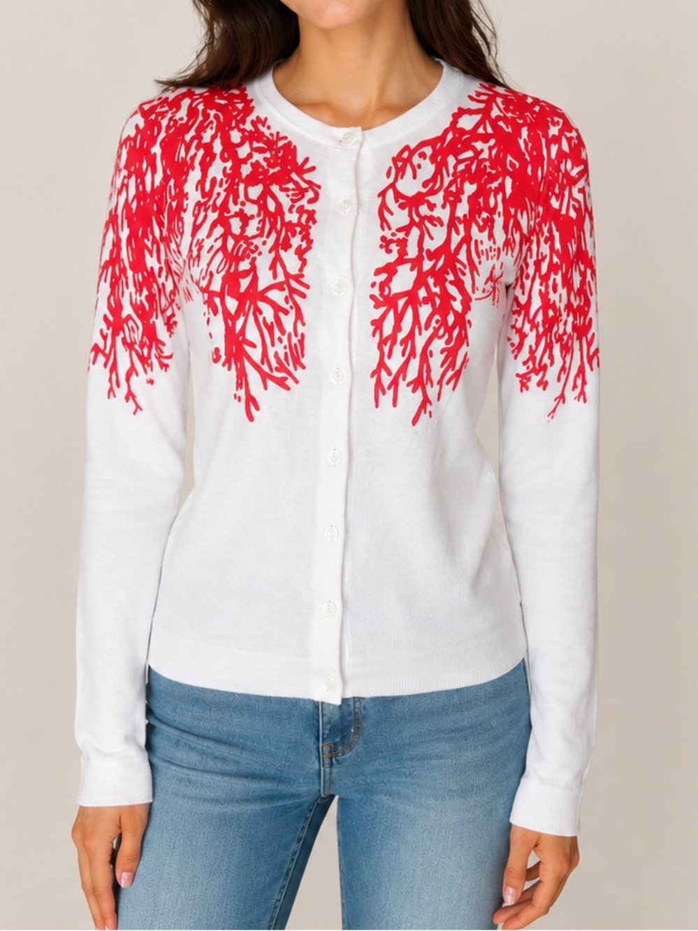 Lilly Pulitzer Coral Printed White Lightweight Cardigan Preppy Coastal Sz XS